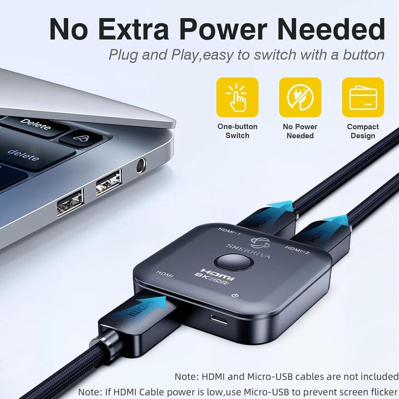 SHERRIVA 10K 8K HDMI Switch – 2 in 1 Out, Bi-Directional HDMI Splitter Switcher, 8K@60Hz, 4K@240Hz, Compatible with PS5, PS4, Xbox, Fire Stick, Apple TV, Projector - Image 3